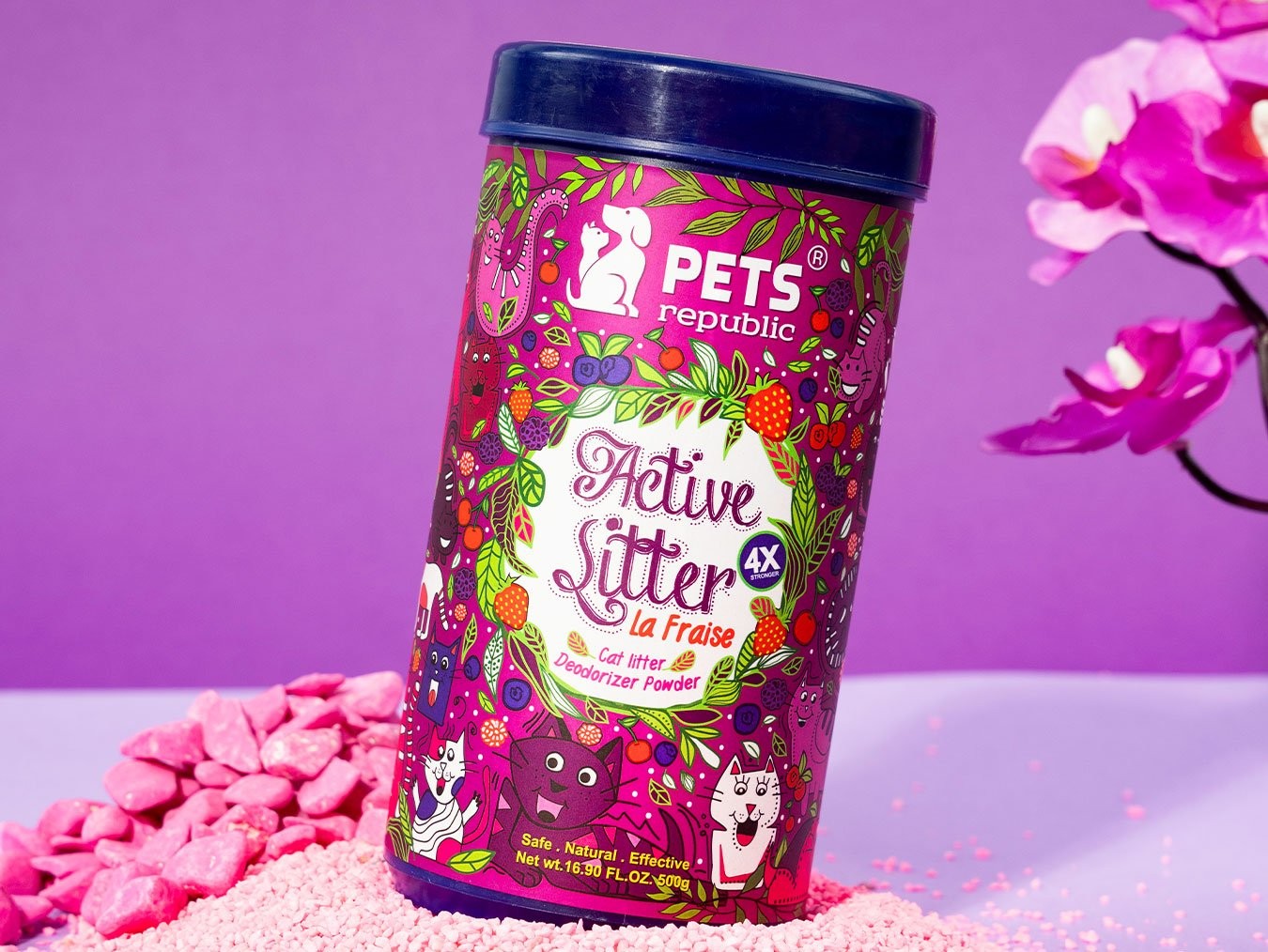 Cat Litter Deodorizer Powder 500g La Fraise | Eliminates and Neutralizes Odor | Long Lasting Odor Control | Natural Safe Ingredients | Pets Republic