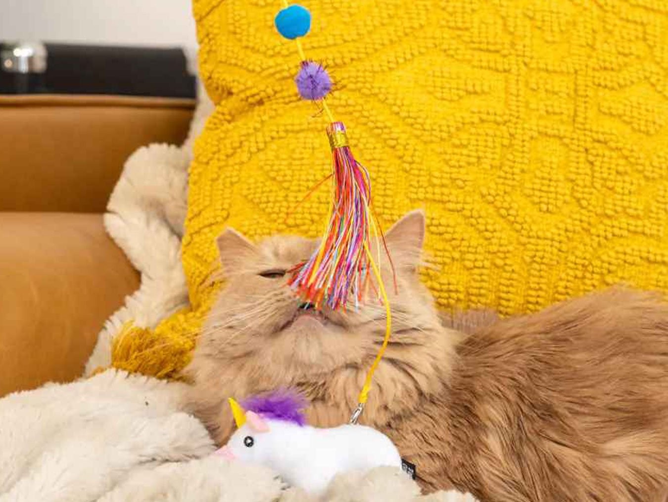 ZippyStick Unicorn | Interactive Plush Bamboo Cat Toy Wand | For Cats Kittens | ZippyClaws