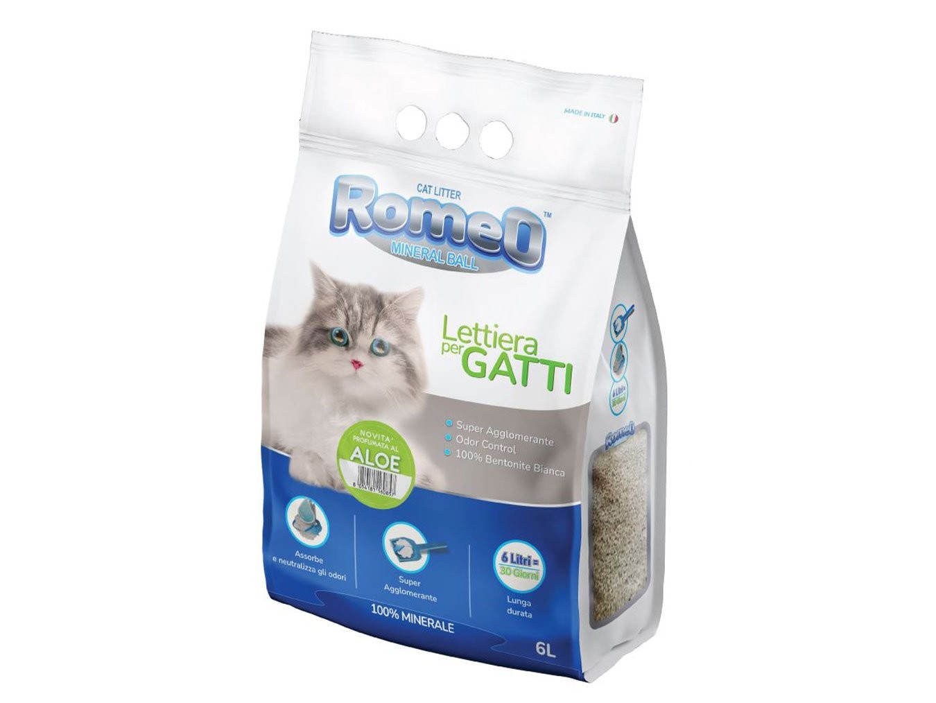 Romeo Cat Litter 6L | Long-Lasting Clumping | 100% Natural Bentonite | Odor Control | Super Agglomerate