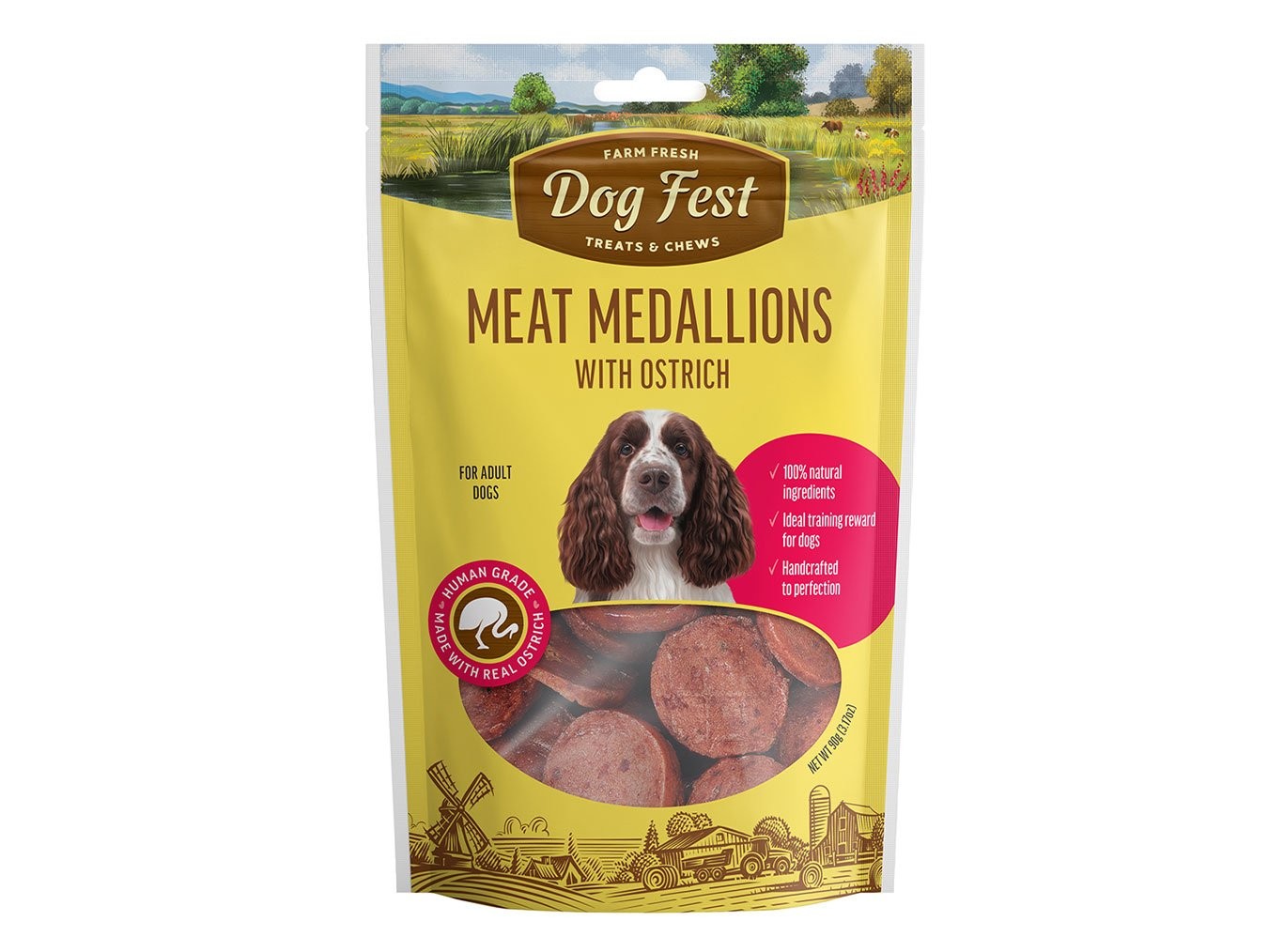 Meat Medallions with Ostrich | Dog Fest Dog Treats Chews | Made for Adult Dogs | High Protein Real Meat | No Artificial Flavors