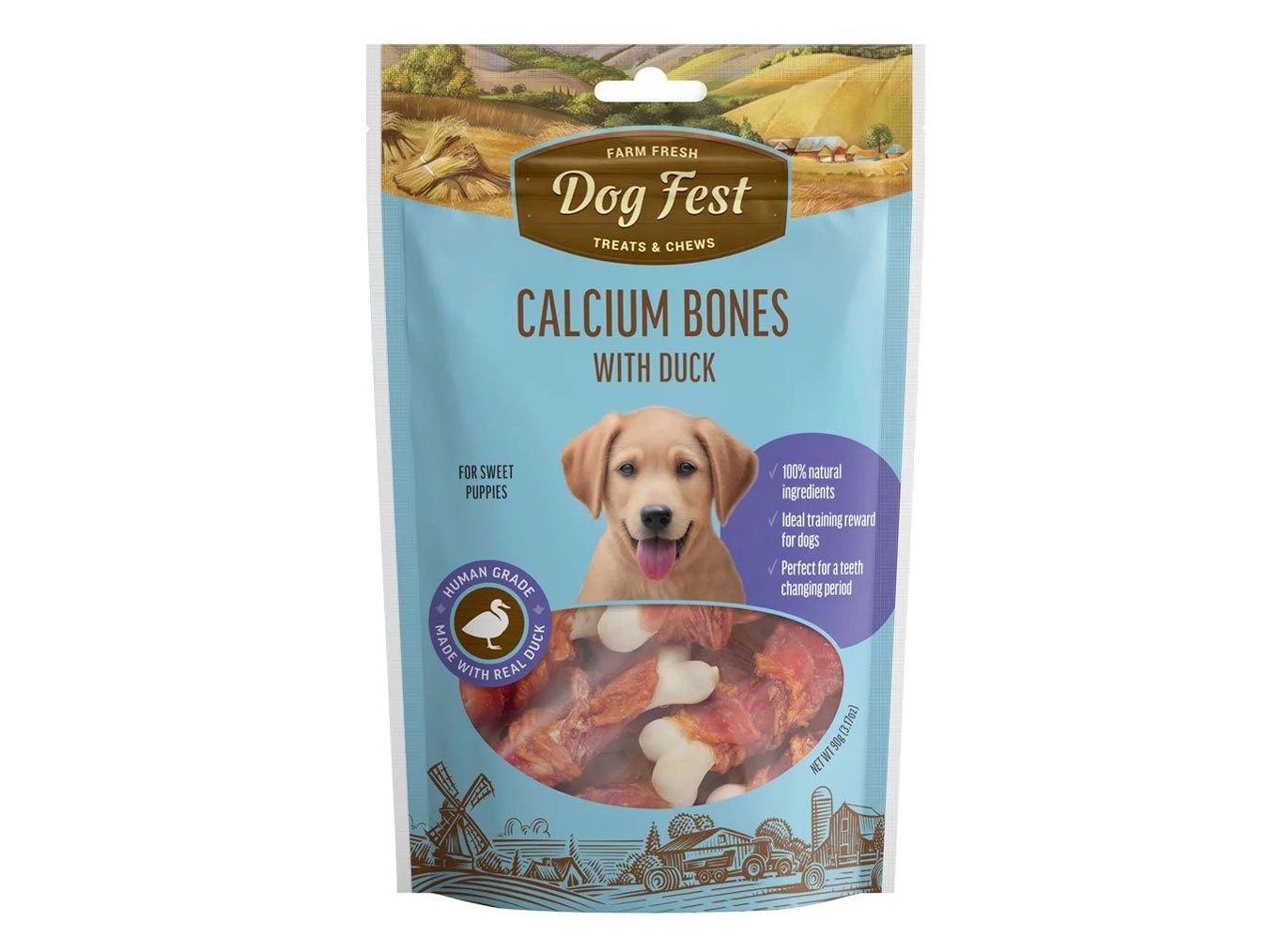 Calcium Bones with Duck for Puppies | Dog Fest Dog Treats Chews | Enriched with Colostrum | Immune System Support | Digestive Health
