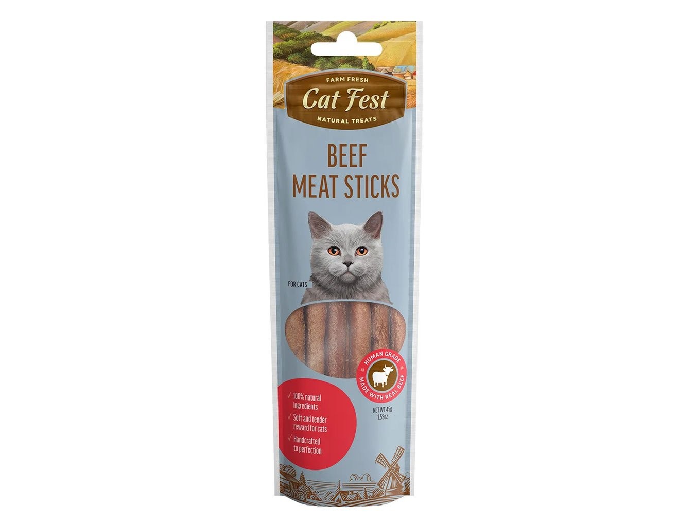 Beef Meat Sticks | Cat Fest Natural Cat Treats | High Protein Natural Ingredients | No Artificial Flavors