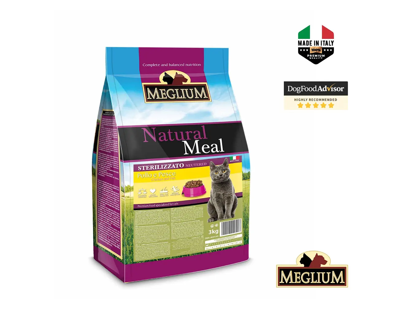 Meglium Cat Adult Sterilized Chicken and Fish | High-Protein Formula for Weight Control Coat Health