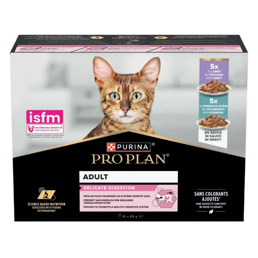 Purina Pro Plan Adult Delicate Digestion Turkey & Ocean Fish in Gravy Wet Cat Food Multipack, 10 × 85g