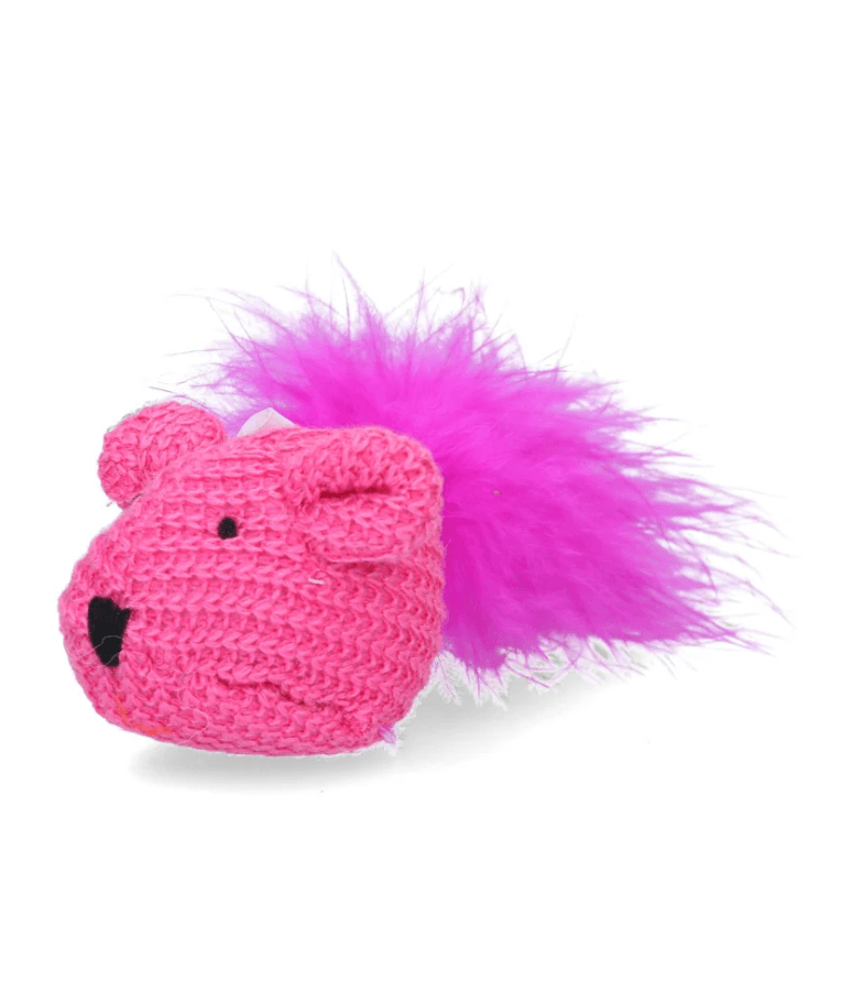 Pawise - Wool Mouse Cat Toy – Soft Knitted Plush with Feather Tail for Interactive Play