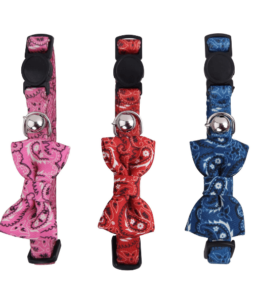 Pawise – Cat Collar with Bowknot – Adjustable Safety Collar with Bell - Pink