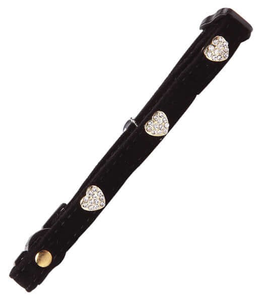 Pawise – Cat Collar Diamond Heart – Black Velvet with Safety Clip & Bell (26–30 cm)