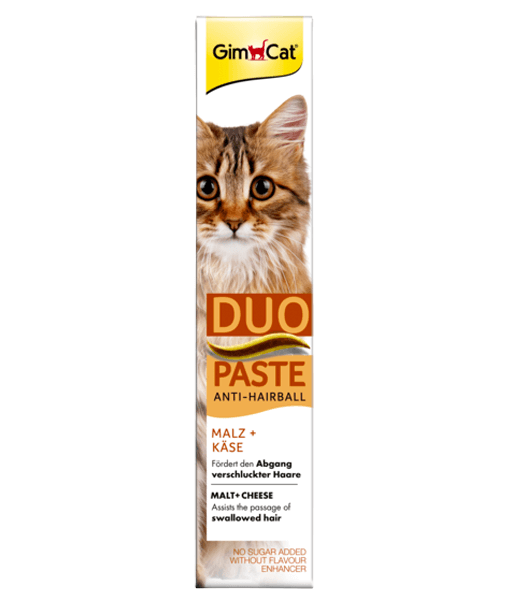 GimCat - Duo Paste Anti-Hairball Malt & Cheese, Hairball Control, Digestive Support, All Life Stages - 50g