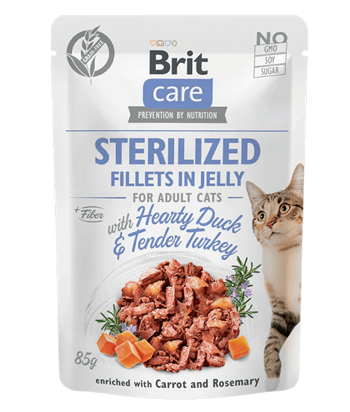 Brit Care - Hearty Duck & Tender Turkey Fillets in Jelly, Sterilised, Adult Wet Cat Food - 85g - 1 Pouch