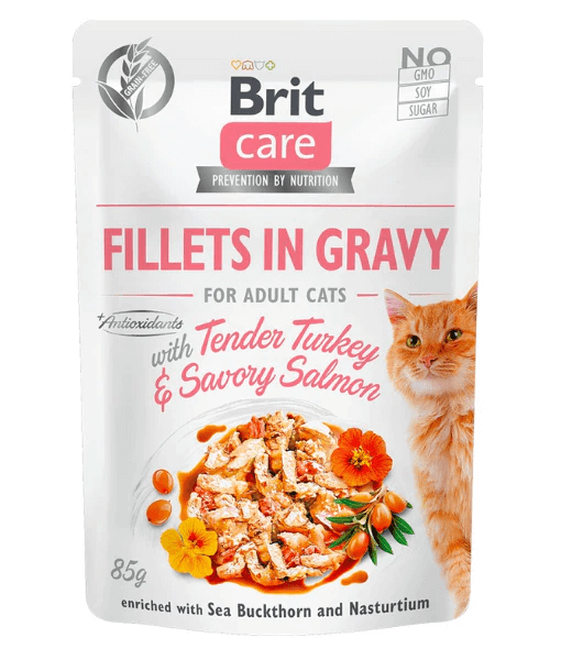 Brit Care - Tender Turkey & Savory Salmon Fillets in Gravy, Urinary Support, Adult Wet Cat Food - 85g - 1 pouch