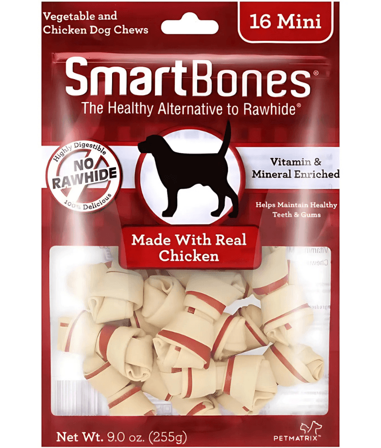 SmartBones - Chicken & Vegetable Classic Bone Chews Chicken, Rawhide-Free Dental Adult Dog Treats - Mini Dogs - 16 Pieces - 255g