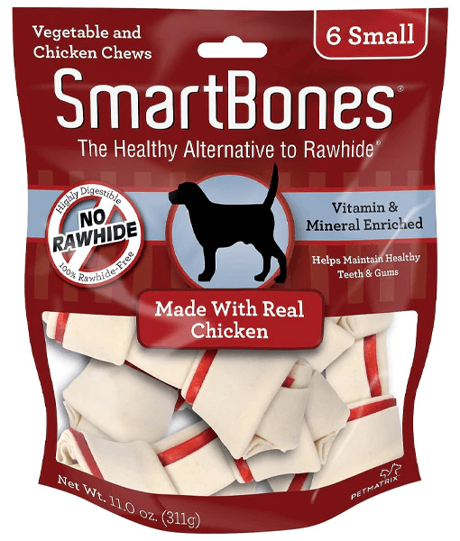 SmartBones - Chicken & Vegetable Classic Bone Chews Chicken, Rawhide-Free Dental Adult Dog Treats - Small Dogs - 6 Pieces - 311g