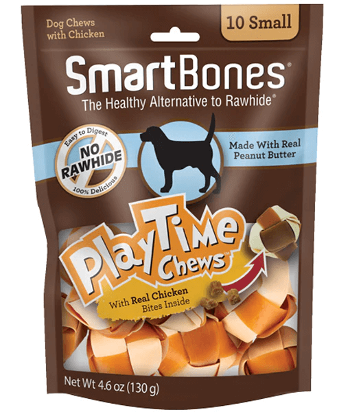 SmartBones - PlayTime Chews Peanut Butter & Chicken, Rawhide-Free Interactive Dog Treats, Small Dogs Adult - 10 Pieces - 130g