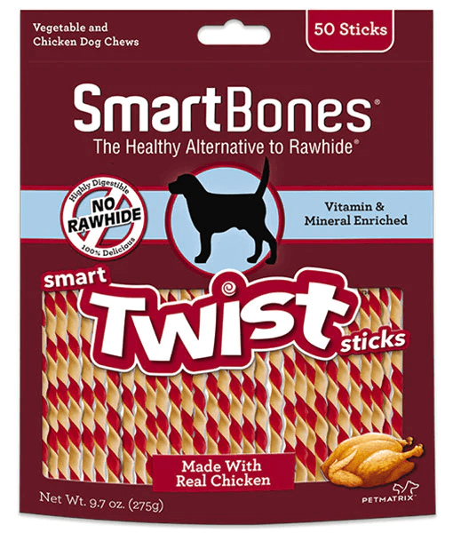 SmartBones - Smart Twist Sticks Chicken & Peanut Butter, Rawhide-Free Dental Adult Dog Treats - 50 Sticks
