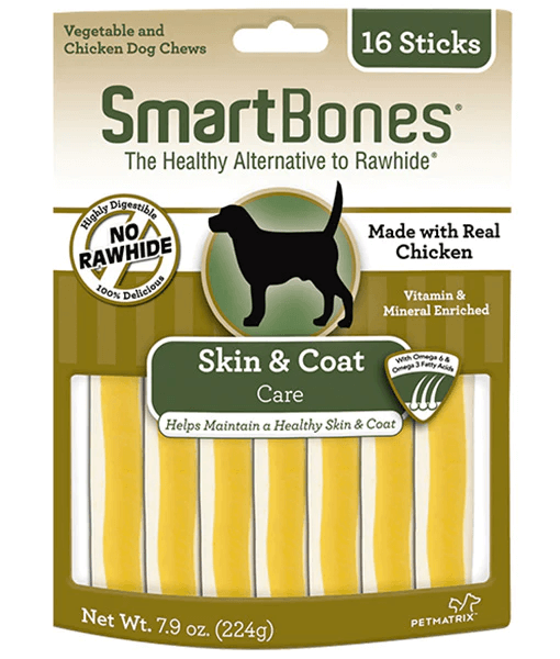 SmartBones - Skin & Coat Care Chews Chicken, Rawhide-Free Adult Dog Treats - 16 Sticks - 224g