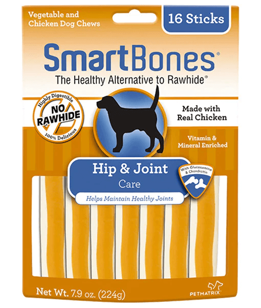 SmartBones - Hip & Joint Care Chews Chicken, Rawhide-Free Adult Dog Treats - 16 Sticks - 224g