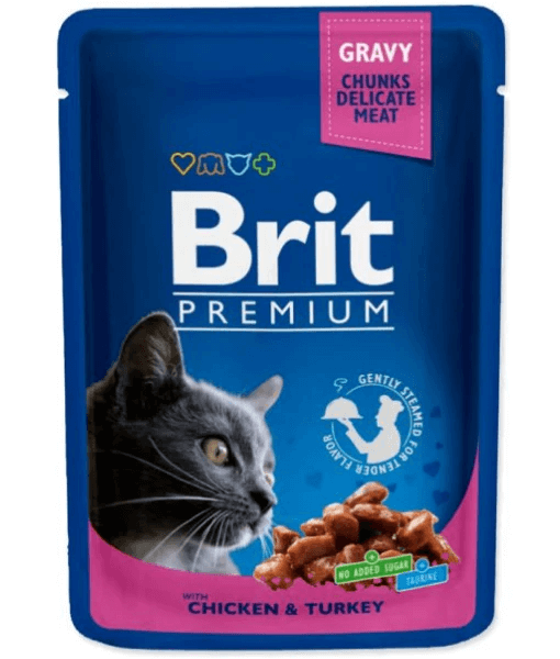 Brit Premium - Cat Pouches with Chicken & Turkey in Gravy, Adult, Cat Wet Food - 100g - 1 Pouch