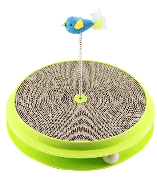Pawise - 3-in-1 Cat Play Center – Scratch Pad, Ball Track & Feather Toy 35x35x7.5 cm