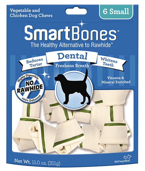 SmartBones - Dental Chews Chicken, Rawhide-Free Breath Freshening Adult Dog Treats - 16 Mini / 6 Small - 16 Mini