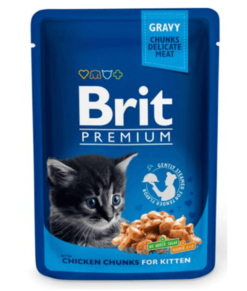 Brit Premium - Cat Pouches Chicken Chunks, In Gravy, for Kitten, Wet Cat Food - 100g - 1 Pouch