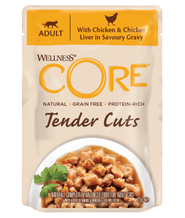Wellness CORE Tender Cuts Chicken & Chicken Liver in Savory Gravy 85g - 1 Pouch