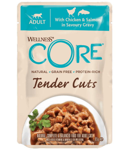 Wellness CORE Tender Cuts Chicken & Salmon in Savory Gravy 85g - 1 Pouch