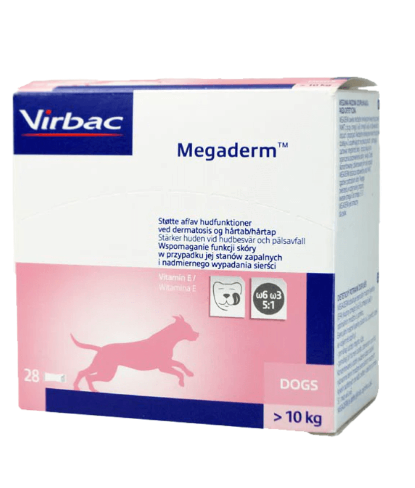 Virbac - Megaderm Skin & Coat Supplement, Essential Fatty Acids for Dogs Over 10 kg - 28 x 8 ml Sachets