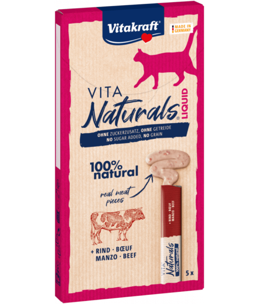 Vitakraft - Vita Naturals, Lickable Liquid Treat Tubes With Beef - 5 Tubes x 15g - 1 Pouch