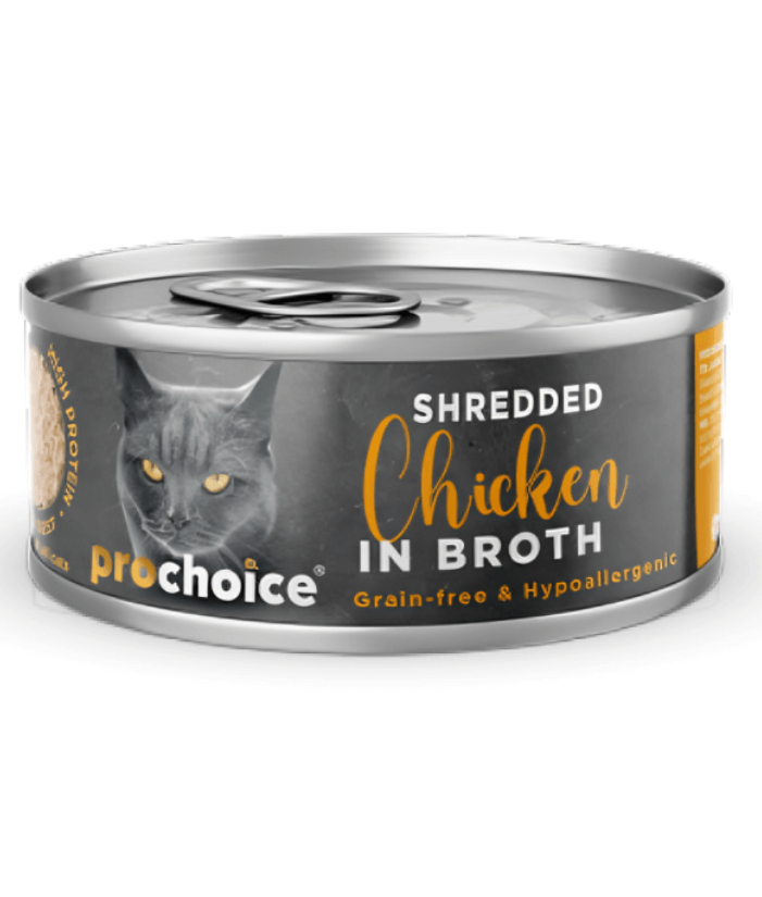 Prochoice – Shredded Grain-Free Wet Cat Food with Fresh Chicken in Broth – 70g - 1 Can