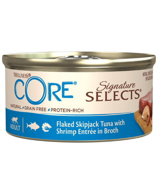 Wellness CORE Signature Selects Flaked Skipjack Tuna With Shrimp Entree In Broth 79g - 1 Can