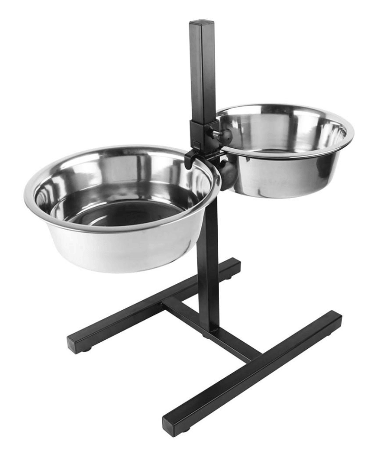 Duvo+ - Twin Feeder H-Stand With Bowls, Adjustable Height Stainless Steel Double Dog Bowl Stand, For Dogs - Size L / XL / XXL - Large