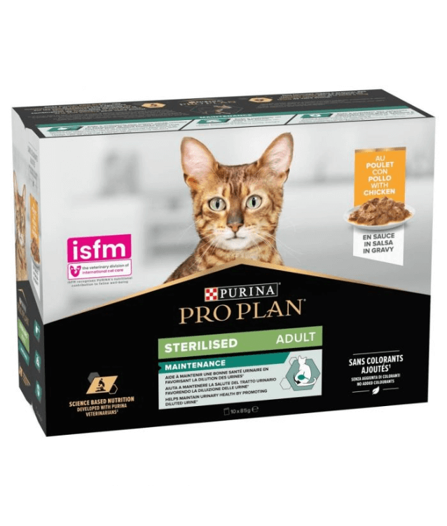 Purina - Pro Plan, Sterilised Adult Wet Cat Food, Chicken in Gravy, 85gX10