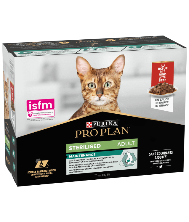 Purina - Pro Plan, Sterilised Wet Cat Food, Beef in Gravy, 85gx10