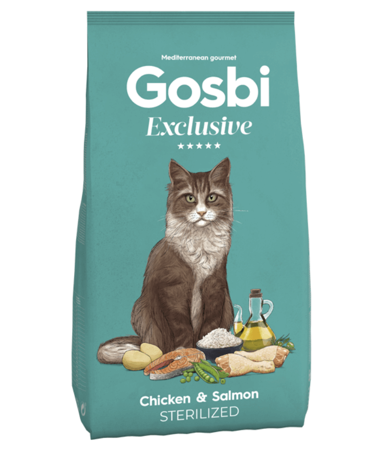 Gosbi - Exclusive, Chicken and Salmon Adult Dry Cat Food – Sterilized, Hair and Skin Support 1.5kg-6kg - 1.5kg