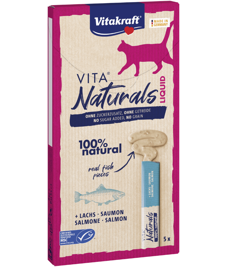 Vitakraft - Vita Naturals, Lickable Liquid Treat Tubes With Salmon - 5 Tubes x 15g - 1 Pouch