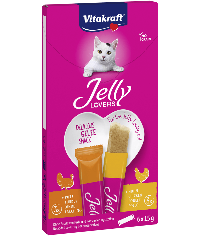Vitakraft - Jelly Lovers, Lickable Jelly Tubes With Turkey and Chicken - 6 Tubes x 15g - 1 Pouch