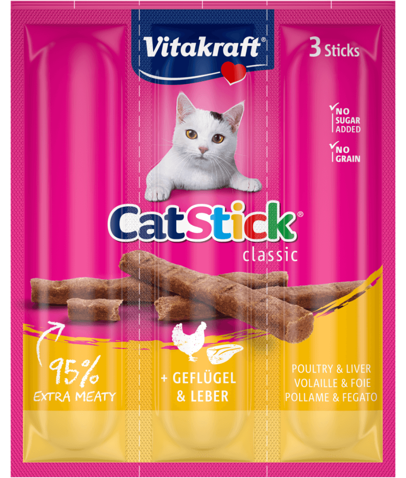 Vitakraft - CatStick, 3 Classic Soft Sticks With Chicken and Liver - 18g - 1 Pouch