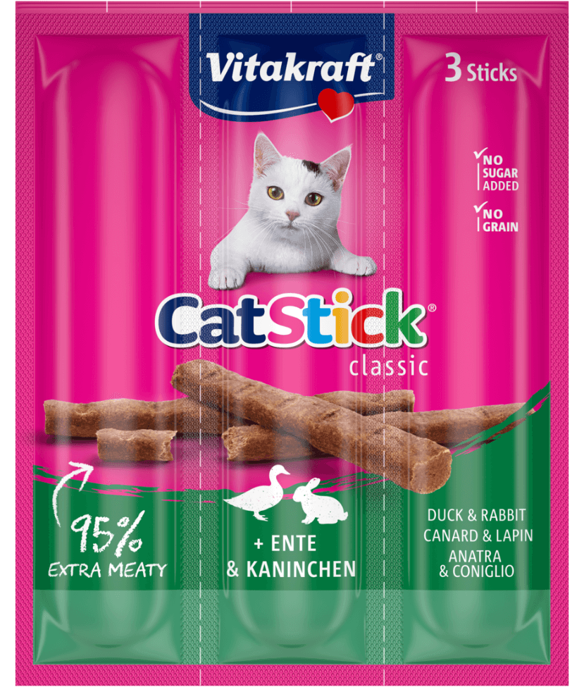 Vitakraft - CatStick, 3 Classic Soft Sticks With Rabbit and Duck - 18g - 1 Pouch