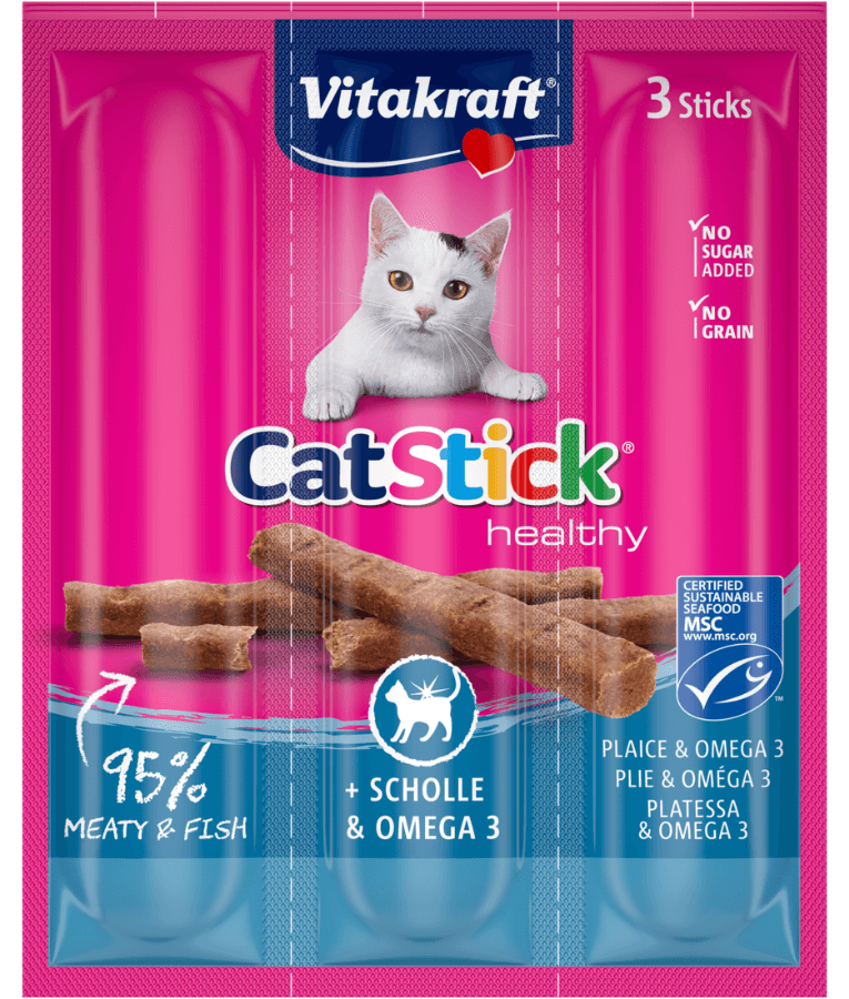 Vitakraft - CatStick, 3 Healthy Soft Sticks With Plaice (Fish) and Omega 3 For a Healthy Skin and Coat - 18g - 1 Pouch