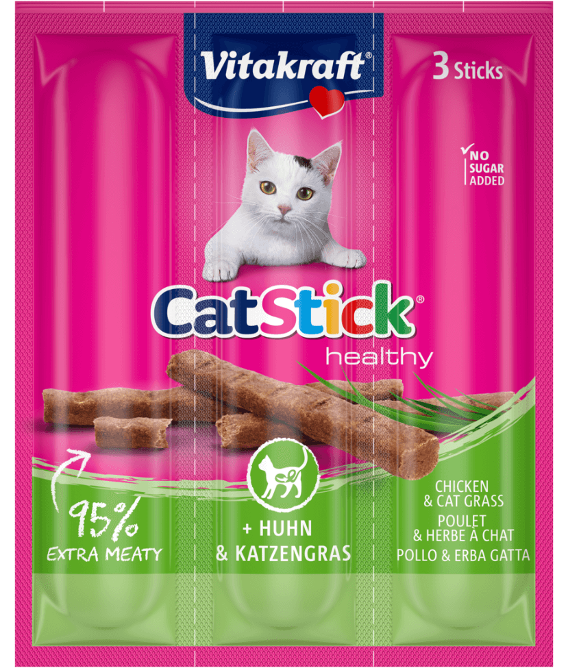 Vitakraft - CatStick, 3 Healthy Soft Sticks With Chicken and Cat Grass For a Healthy Digestion - 18g - 1 Pouch