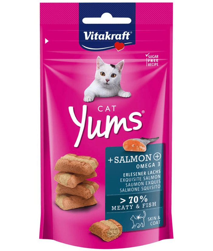 Vitakraft - Cat Yums, Soft Bites With Salmon and Omega 3 For Skin and Coat Support - 40g - 1 Pouch