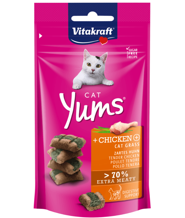 Vitakraft - Cat Yums, Soft Bites With Chicken and Cat Grass For Digestive Support - 40g - 1 Pouch