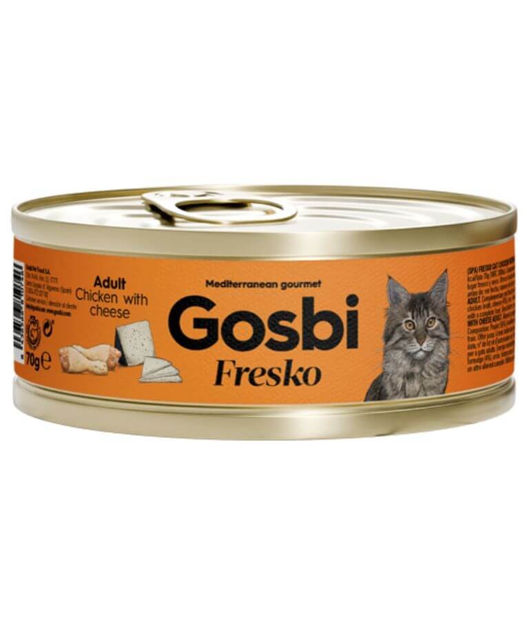 Gosbi - Fresko, Chicken with Cheese, Complementary Adult Wet Cat Food – 70g - Can