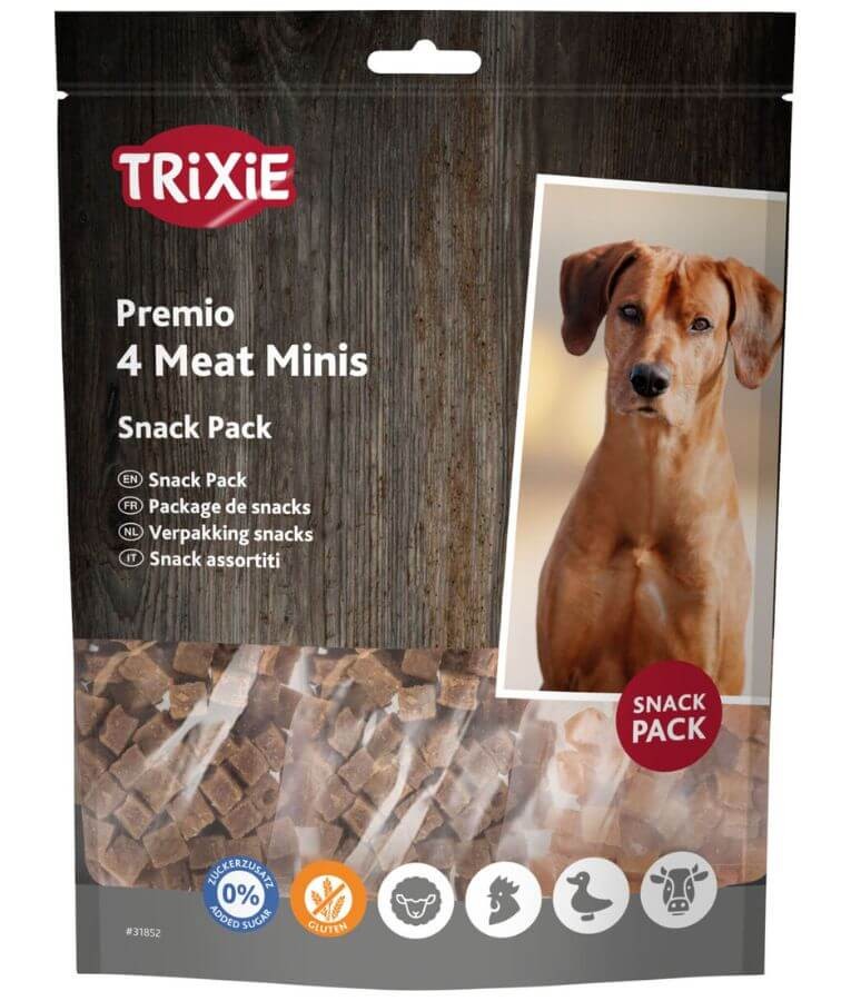 Trixie - Premio 4 Meat Minis Snack Pack, Chicken, Duck, Beef & Lamb, Variety Protein Dog Treats, Gluten-Free & No Added Sugar - 4 × 100 g
