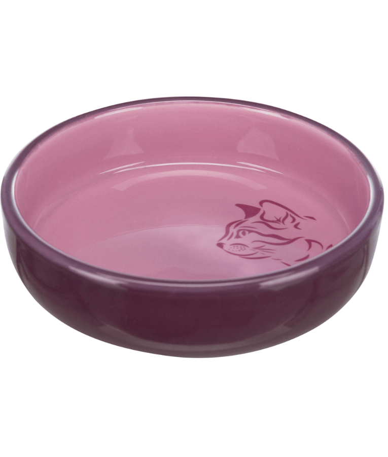 Trixie - Ceramic Cat Bowl, Shallow Design, Berry, Ideal for Sensitive Whiskers - 0.3L/Ø15 cm