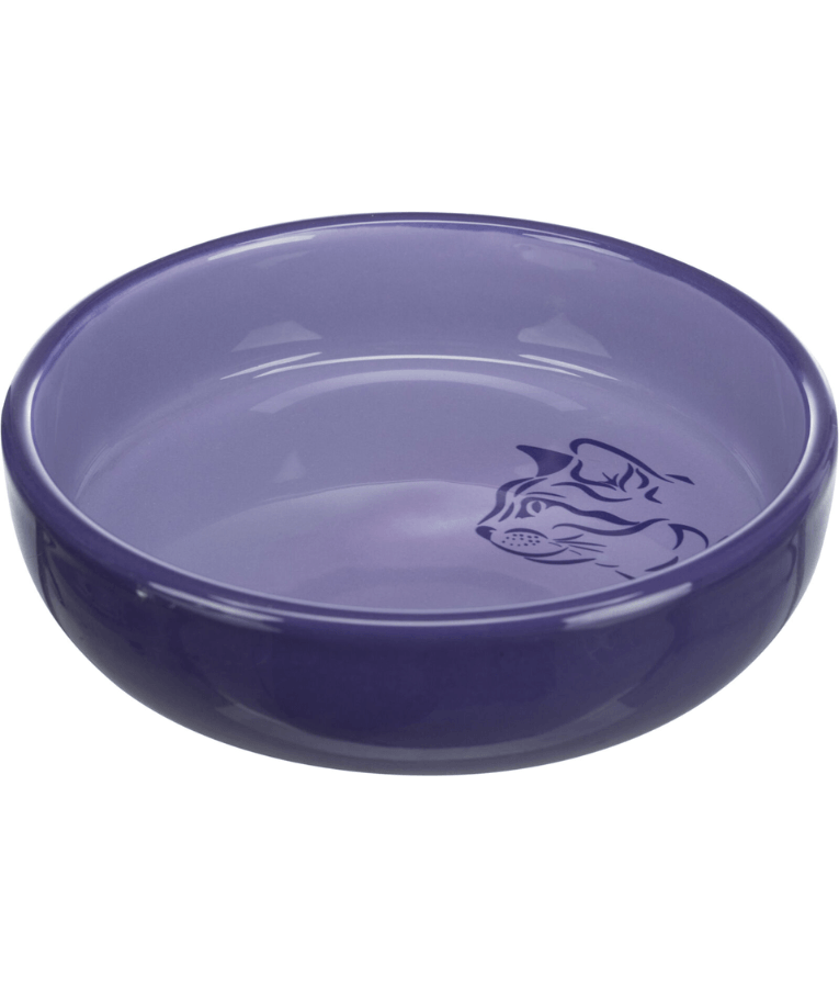 Trixie - Ceramic Cat Bowl, Shallow Design, Lilac, Ideal for Sensitive Whiskers - 0.3L/Ø15 cm