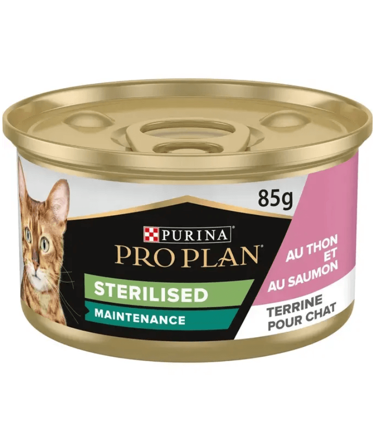 Purina - Pro Plan, Sterilised Adult Maintenance, Wet Cat Food, Terrine Rich in Tuna & Salmon - 85g - 1 can
