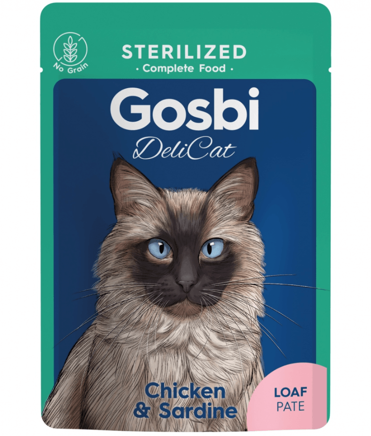 Gosbi - DeliCat, Chicken & Sardine, Grain-Free, Loaf Pate, Sterilized Adult Wet Cat Food - 70g - 1 Pouch