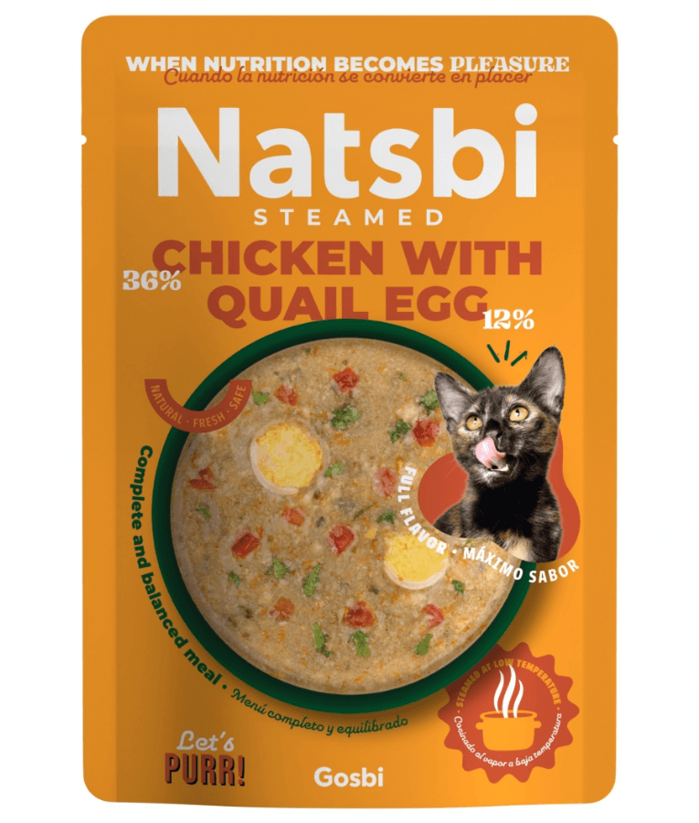 Gosbi - Natsbi, Steamed Cat Food, Chicken with Quail Egg, Grain-Free, High-Protein - 80g - 1 pouch