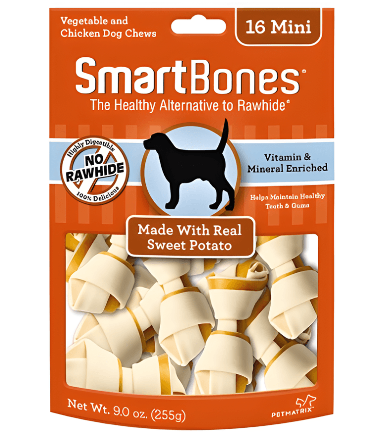 SmartBones - Sweet Potato Classic Bone Chews Chicken, Rawhide-Free Dental Adult Dog Treats - Mini & Small Dogs - 16 Mini / 6 Small - 6 Small